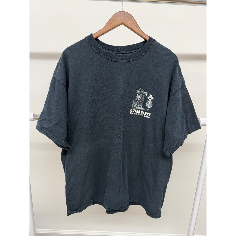 Vintage Black Outerbanks Biker T Shirt Size XL